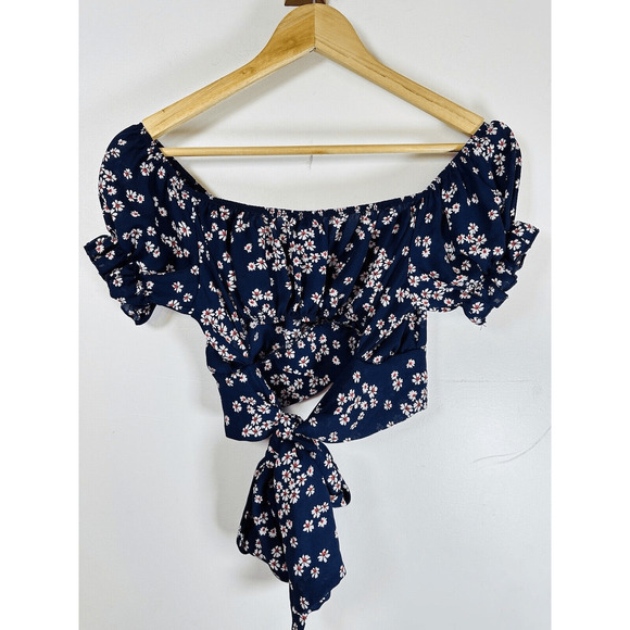 Windsor So Fab Ditzy Floral Crop Top Puff Sleeves Tie Back L GUC - Picture 4 of 13